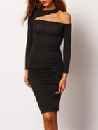 Shein Black Asymmetrical Collar Slim Split Dress