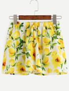 Shein Yellow Lemon Print Drawstring Waist Loose Shorts