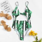 Shein Knot Front Cutout Tropical Swimsuit