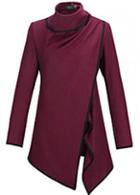 Rosewe Long Sleeve Purplish Red Asymmetric Coat