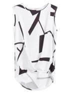 Shein White Geometric Print High Low Tank Top