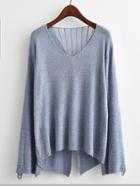 Shein Shredded Back Split Dip Hem Sweater