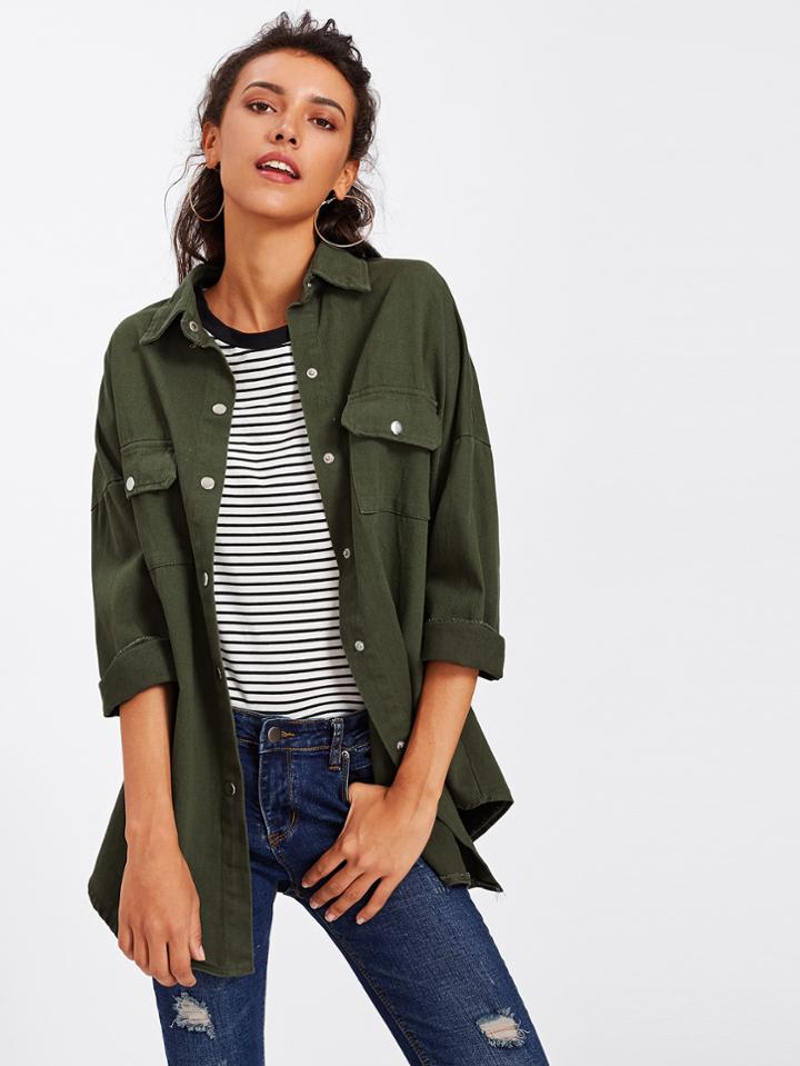 Shein Drop Shoulder Curved Hem Jacket