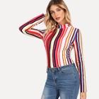 Shein Color Striped Slim Fitted Mock Tee