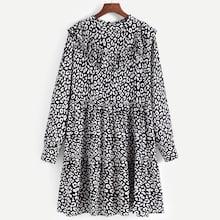 Shein Leopard Print Ruffle Trim Skater Dress