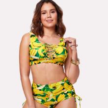 Shein Plus Lace Up Banana Print Bikini Set