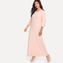 Shein Solid Striped Flounce Sleeve Dress