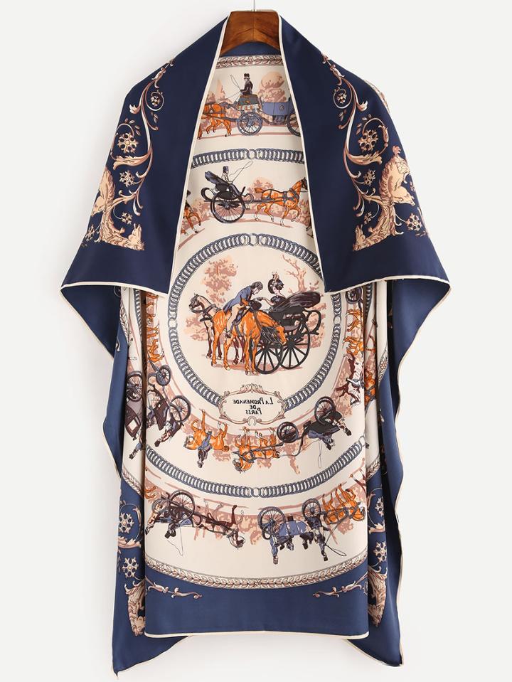 Shein Royal Carriage Print Silk Square Scarf