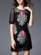 Shein Black Gauze Embroidered Sheer Shift Dress