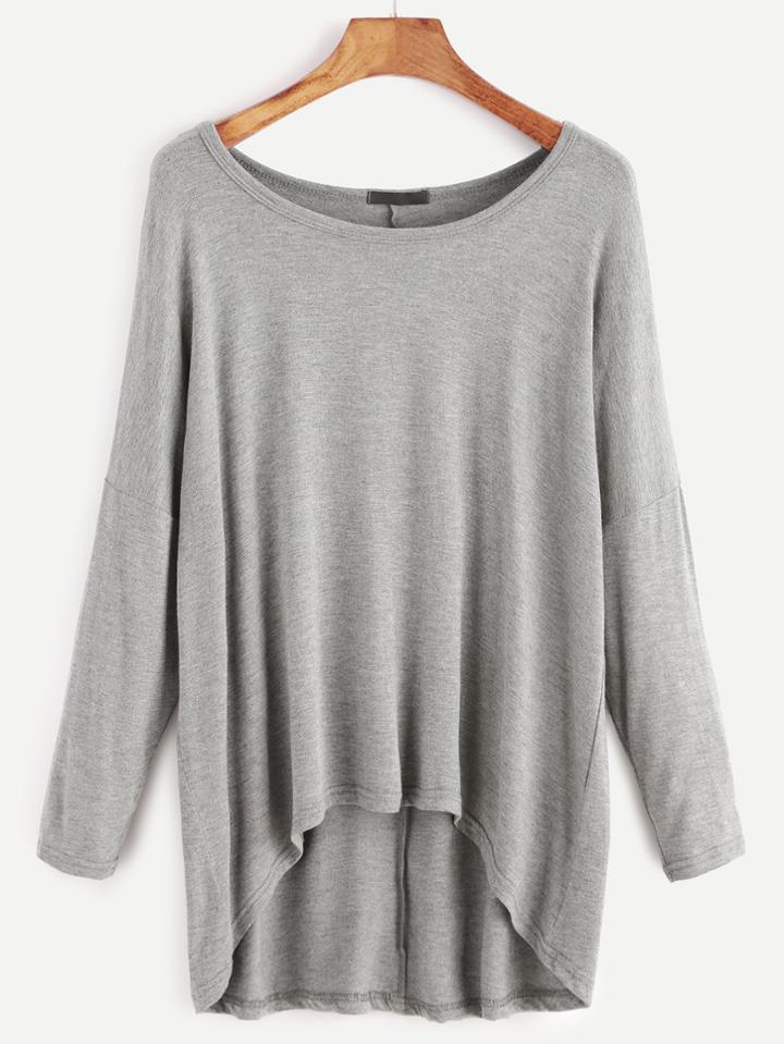 Shein Grey Drop Shoulder Dip Hem T-shirt