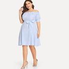 Shein Plus Frilled Off Shoulder Striped Dress