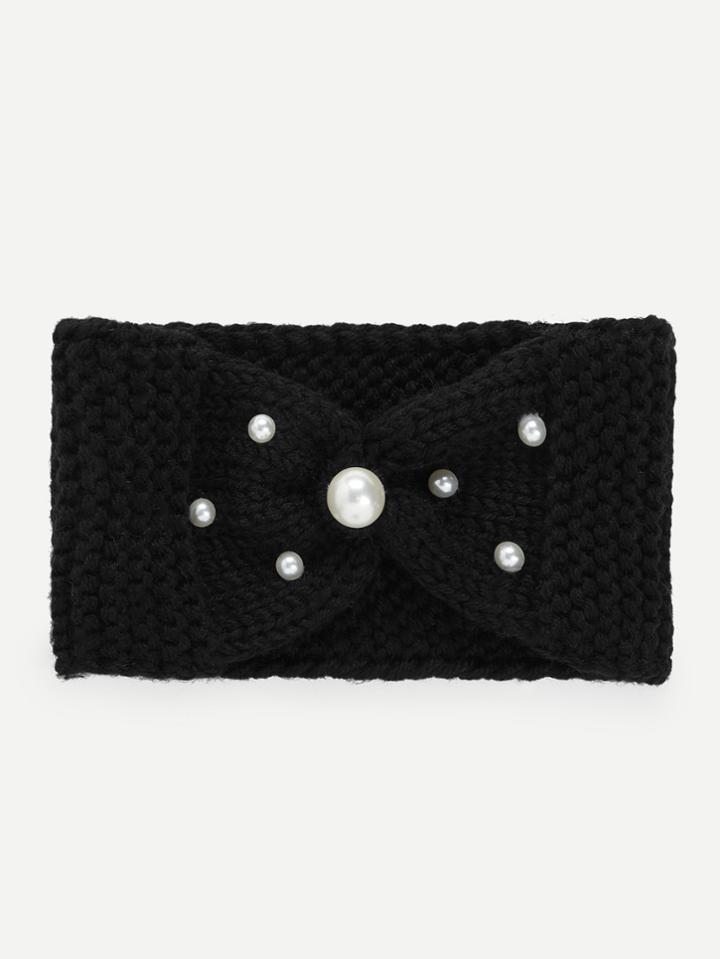 Shein Faux Pearl Gathered Chunky Knit Headband