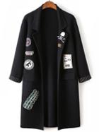 Shein Black Shawl Collar Roll Sleeve Patch Long Sweater Coat