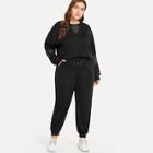 Shein Plus Contrast Mesh Sweatshirt With Drawstring Pants