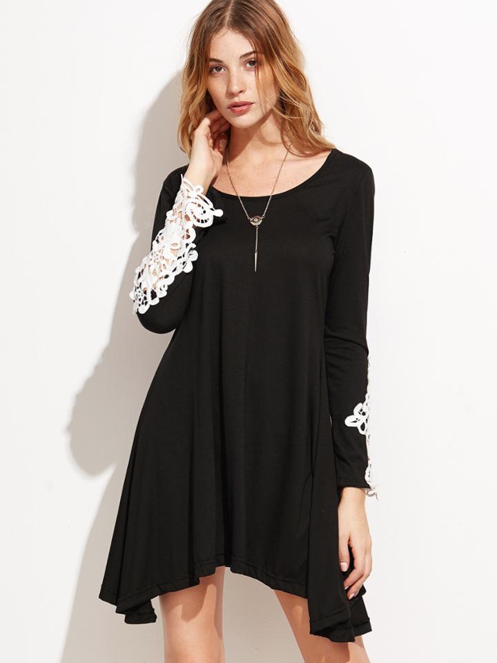 Shein Black Crochet Hollow Out Tee Dress