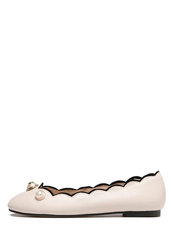 Shein Beige Round Toe Scallop Trim Flats