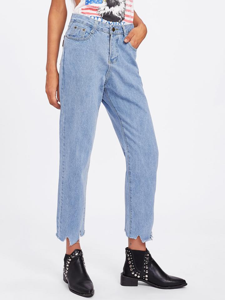 Shein Bleach Wash Ripped Hem Jeans