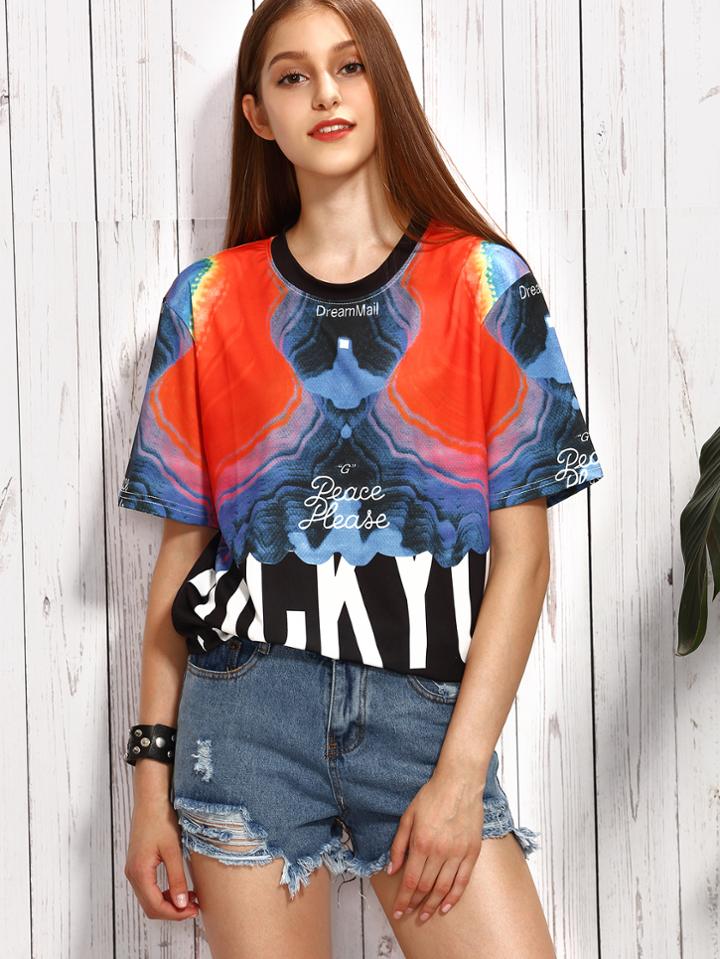Shein Multicolor Abstract Print T-shirt