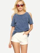 Shein Blue Cold Shoulder Short Sleeve T-shirt