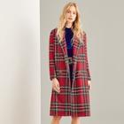 Shein Double Breasted Waterfall Plaid Longline Coat