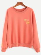 Shein Orange Drop Shoulder Embroidered Sweatshirt