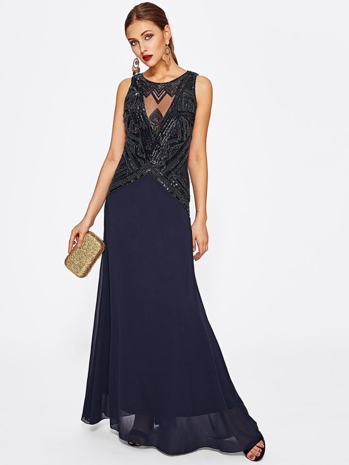 Shein Mesh Insert Rivet Decoration Dress