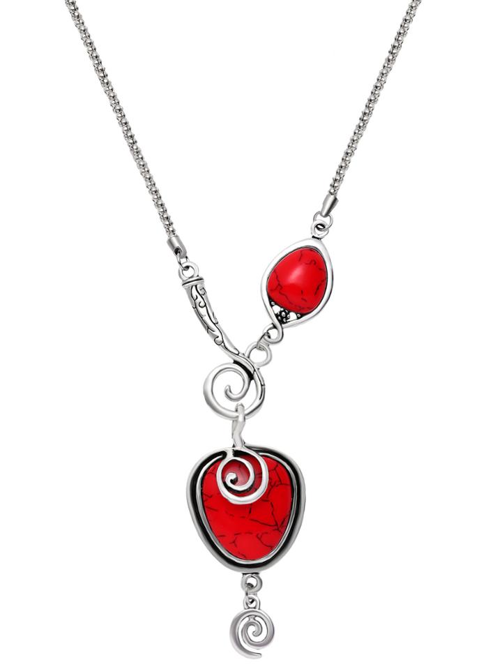 Shein Red Gemstone Spiral Design Pendant Necklace