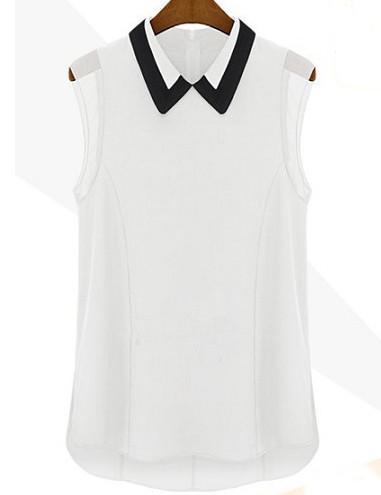 Shein White Contrast Lapel High Low Chiffon Blouse
