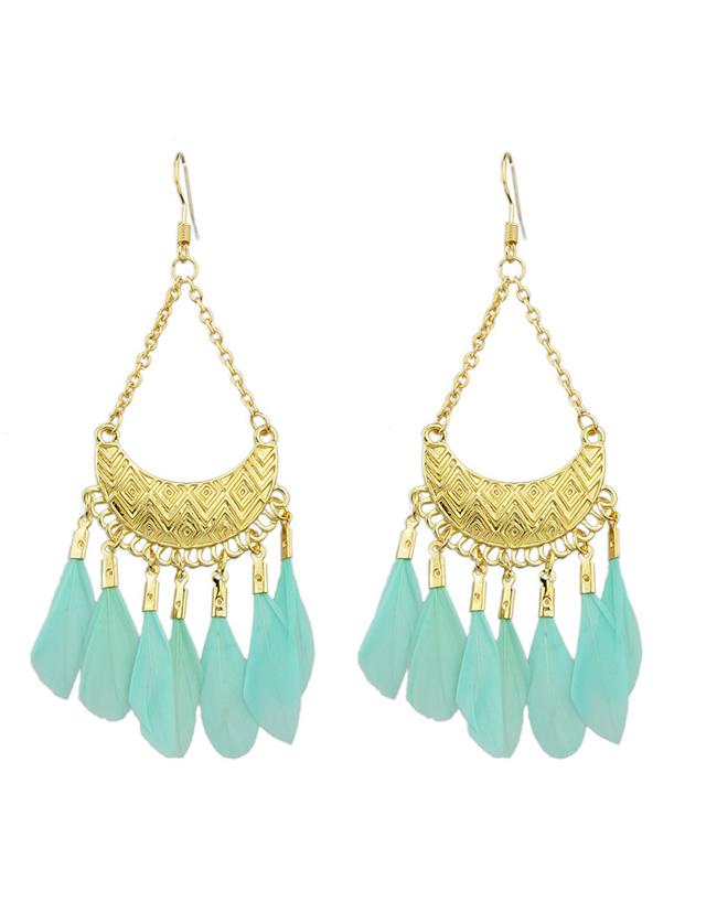 Shein Green Feather Big Chandelier Earrings