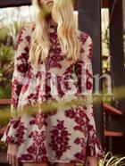 Shein Red Long Sleeve High Waist Embroidery Dress