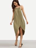 Shein Army Green Spaghetti Strap Dropped Hem Slit Dress
