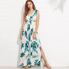 Shein Jungle Leaf Print Wrap Dress