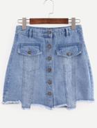Shein Blue Button Asymmetrical Denim Skirt