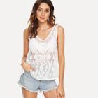 Shein Pearl Beaded Lace Panel Cami Top