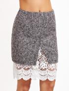 Shein Marled Split Front Crochet Trim Skirt