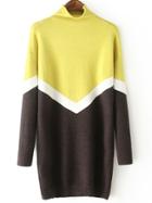 Shein Colour-block Turtle Neck Loose Sweater Dress