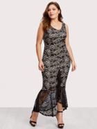 Shein V Neckline Dip Hem Floral Lace Tank Dress