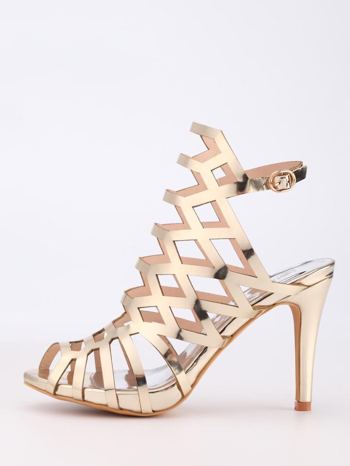 Shein Caged Peep Toe Slingback Sandals - Gold