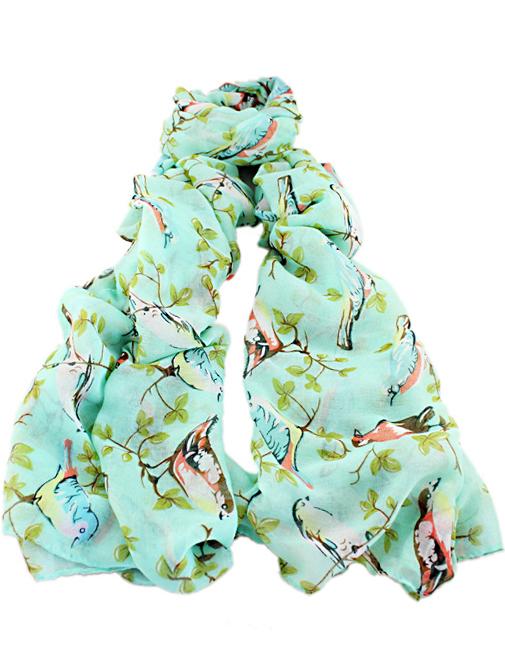 Shein Green Bird Leaves Print Scarves