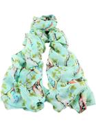 Shein Green Bird Leaves Print Scarves