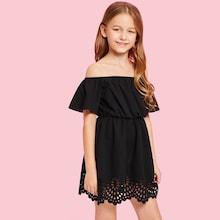 Shein Girls Laser Cut Hem Solid Dress