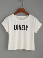 Shein White Letter Print Roll Sleeve T-shirt