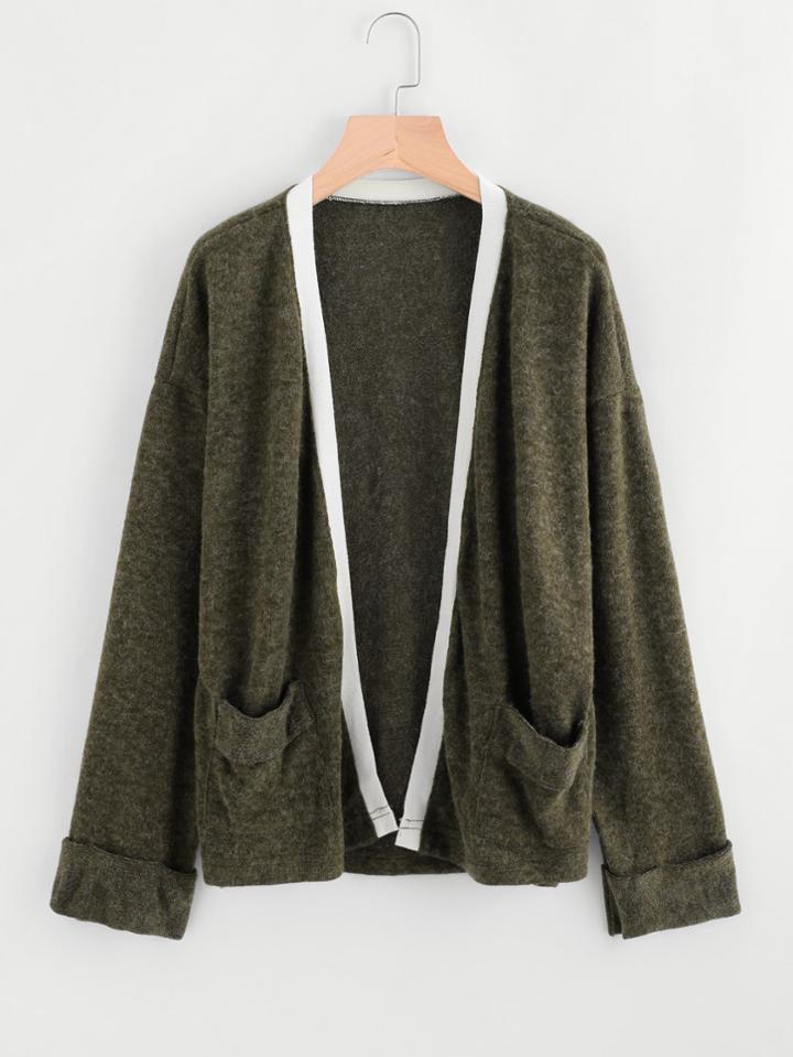 Shein Contrast Trim Drop Shoulder Cuffed Cardigan