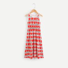 Shein Girls Heart Print Striped Dress
