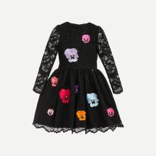 Shein Girls Embroidery Lace Overlay Dress