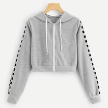 Shein Plaid Detail Zip Up Hoodie