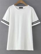 Shein Striped Trim White T-shirt