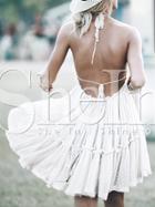 Shein White Beachwear Multiway Halter Styles Backless Pleated Dress