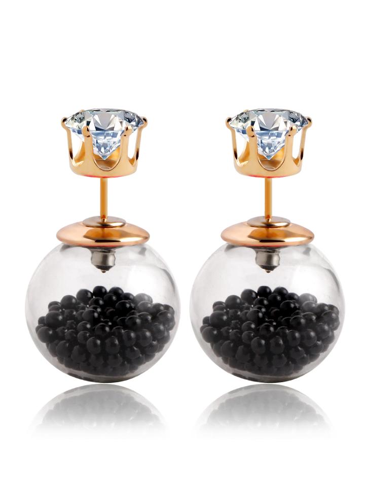 Shein Rhinestone Double Sided Earrings - Black
