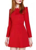Rosewe Catching Red Long Sleeve Round Neck Mini Dress